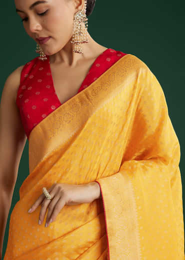 Yellow Dola Silk Saree With Butti Weave