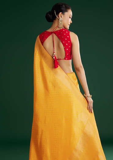 Yellow Dola Silk Saree With Butti Weave