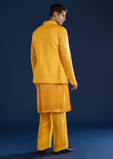 Yellow Embellished Kurta and Jacket Set