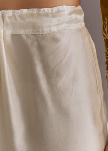 Yellow Embroidered Short Kurta With Silk Satin Dhoti