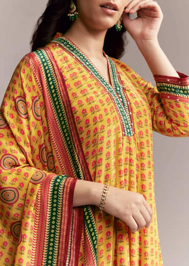 Yellow Floral Anarkali Set