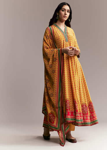Yellow Floral Anarkali Set