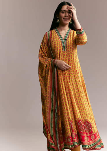 Yellow Floral Anarkali Set