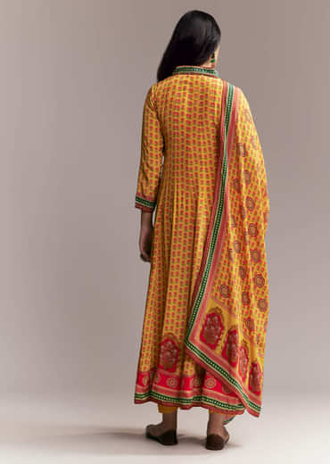Yellow Floral Anarkali Set