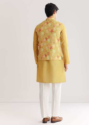 Yellow Floral Printed Jacket Kurta Set