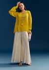 Yellow Georgette Crop Top With Mirror Work