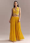 Yellow Georgette Embellished Jumpsuit With Cutdana Work