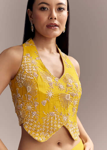 Yellow Georgette Embellished Jumpsuit With Cutdana Work