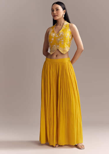 Yellow Georgette Embellished Jumpsuit With Cutdana Work