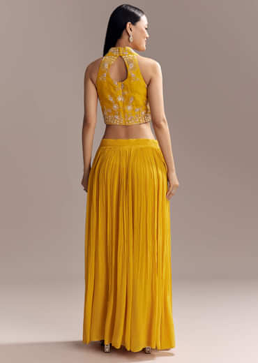 Yellow Georgette Embellished Jumpsuit With Cutdana Work