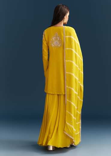 Yellow Georgette Kurta Skirt Set With Sequins Work And Dupatta