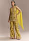Yellow Georgette Palazzo Suit With Heavy Sequins And Resham Work