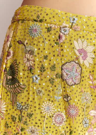 Yellow Georgette Palazzo Suit With Heavy Sequins And Resham Work