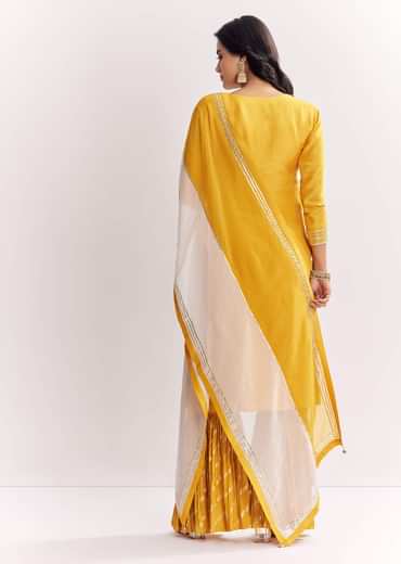 Yellow Gotta Work Kurta Sharara Suit In Russian Silk