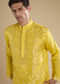 Yellow Handwoven Jacquard Silk Mens Straight Kurta Pant Set