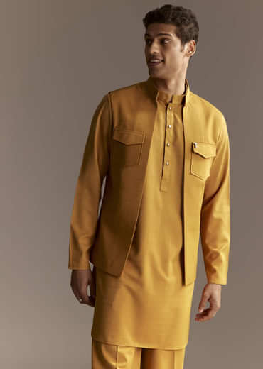 Yellow Kurta Jacket Set With Palazzo Pants