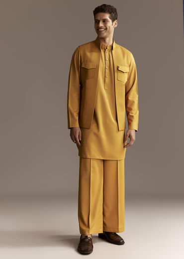 Yellow Kurta Jacket Set With Palazzo Pants