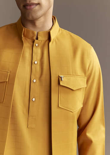 Yellow Kurta Jacket Set With Palazzo Pants