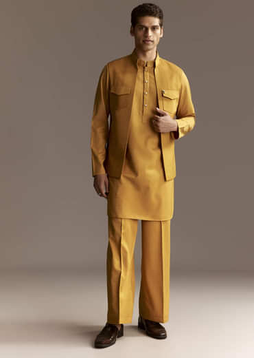 Yellow Kurta Jacket Set With Palazzo Pants