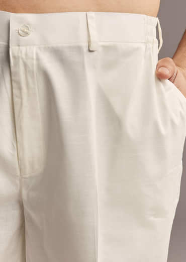 Yellow Linen Kurta Set For Men With Thread Hand Embroidery