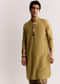 Yellow Linen Kurta Set With Ajrakh Print
