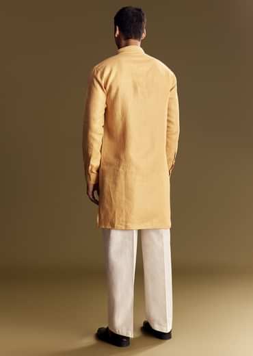 Yellow Linen Kurta Set With Embroidered Thread