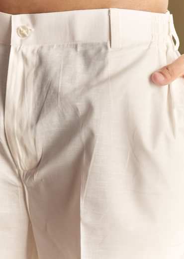 Yellow Linen Kurta Set With Embroidered Thread