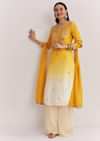 Yellow Ombre Kurta Palazzo Suit With Zardosi And Sequins Work