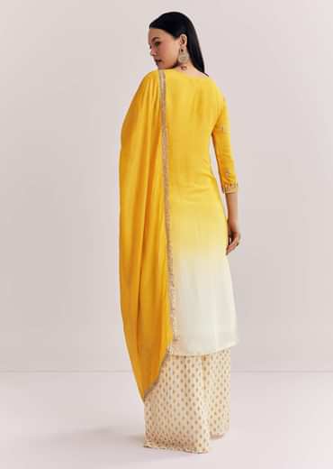 Yellow Ombre Kurta Palazzo Suit With Zardosi And Sequins Work