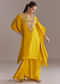 Yellow Organza Kaftan Top And Drape Skirt Set With Resham Work
