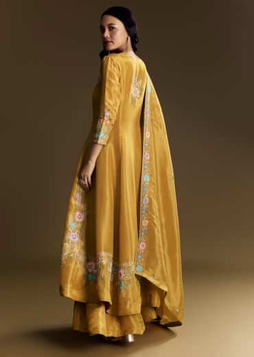 Yellow Palazzo Suit With Resham Kurta Dupatta