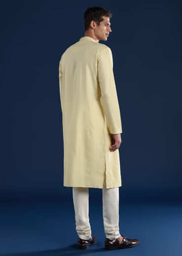 Yellow Pintuck Mens Kurta and Pant Set