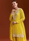 Yellow Chinon Sharara Set With Cutdana And Sequins