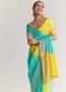 Yellow Rama Saree With Leheriya Print And Floral Gotapatti Embroidery