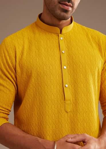 Yellow Rayon Embroidered Kurta Set