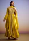 Yellow Russian Silk Palazzo Suit With Cut Dana And Sequins Work