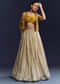 Yellow Satin Festive Lehenga With Hand Dyed Chevron Print Jacket