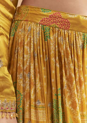 Yellow Satin Suit With Floral Printed Palazzo