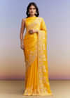 Yellow Satin Saree With Heavy Embroidered Details