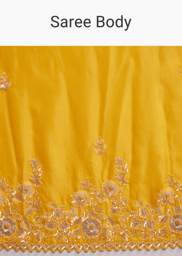 Yellow Satin Saree With Heavy Embroidered Details