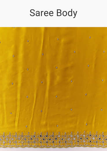 Yellow Satin Saree with Sequins and Unstitched Bouse