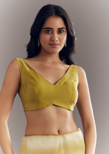 Yellow Shaded Glass Tissue Saree With Cutdana Embroidery And Scallop Border