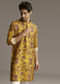 Yellow Silk Designer Kurta For Men With Motif Print
