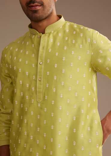 Yellow Silk Kurta Set With Embroidery
