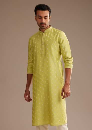 Yellow Silk Kurta Set With Embroidery