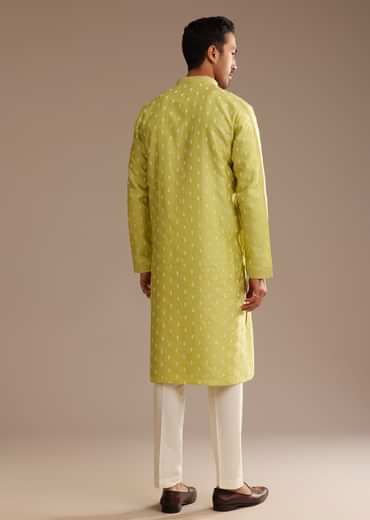 Yellow Silk Kurta Set With Embroidery