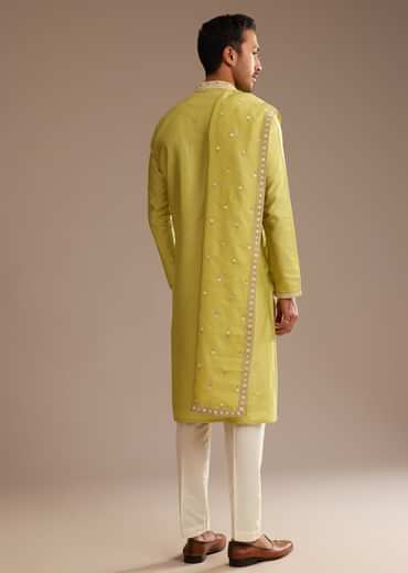 Yellow Silk Embroidered Kurta Set With Dupatta