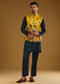 Yellow Silk Floral Kurta Jacket Set For Men With Thread Work