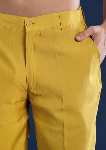 Yellow Silk Jacket Kurta Set with Gota Work