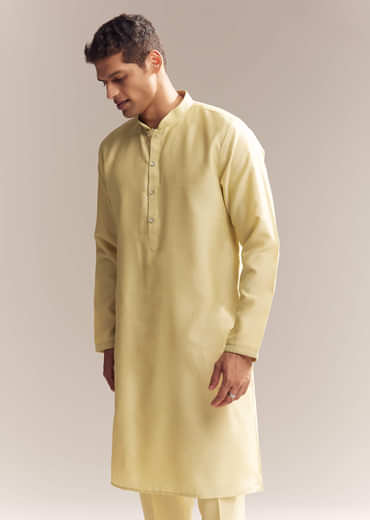 Yellow Silk Kurta Jacket Set For Men With Heavy Embroidery